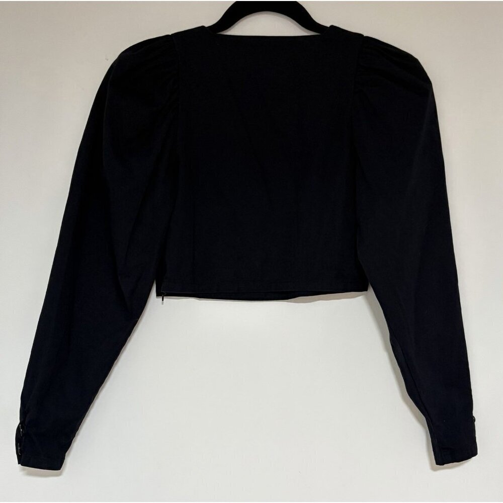 Lisa Says Gah Women’s Maddie Navy Cotton Square Neck Puff Sleeve Blouse Sz XS - Picture 3 of 9